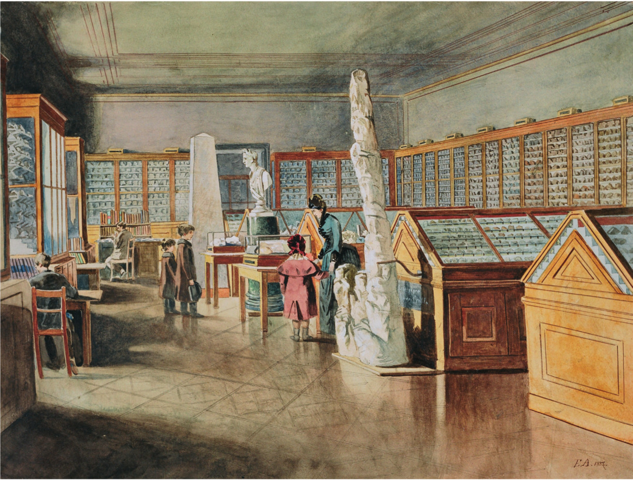 E. Ameseder, erster Saal des k.k. Mineraliencabinet, 1887 (c) Naturhistorisches Museum Wien